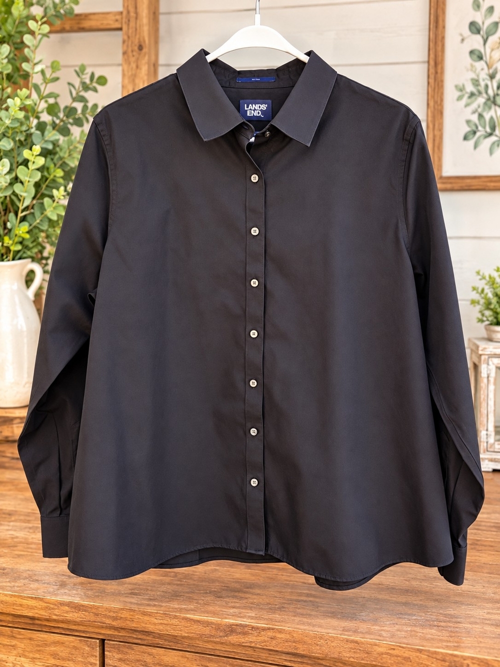 Lands' End Women's 16P Petite No Iron Button-Down Shirt Long Sleeve Work